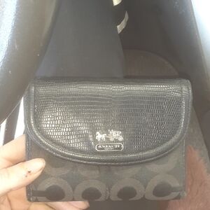 Coach Black Signature Trifold Wallet with Textured Flap